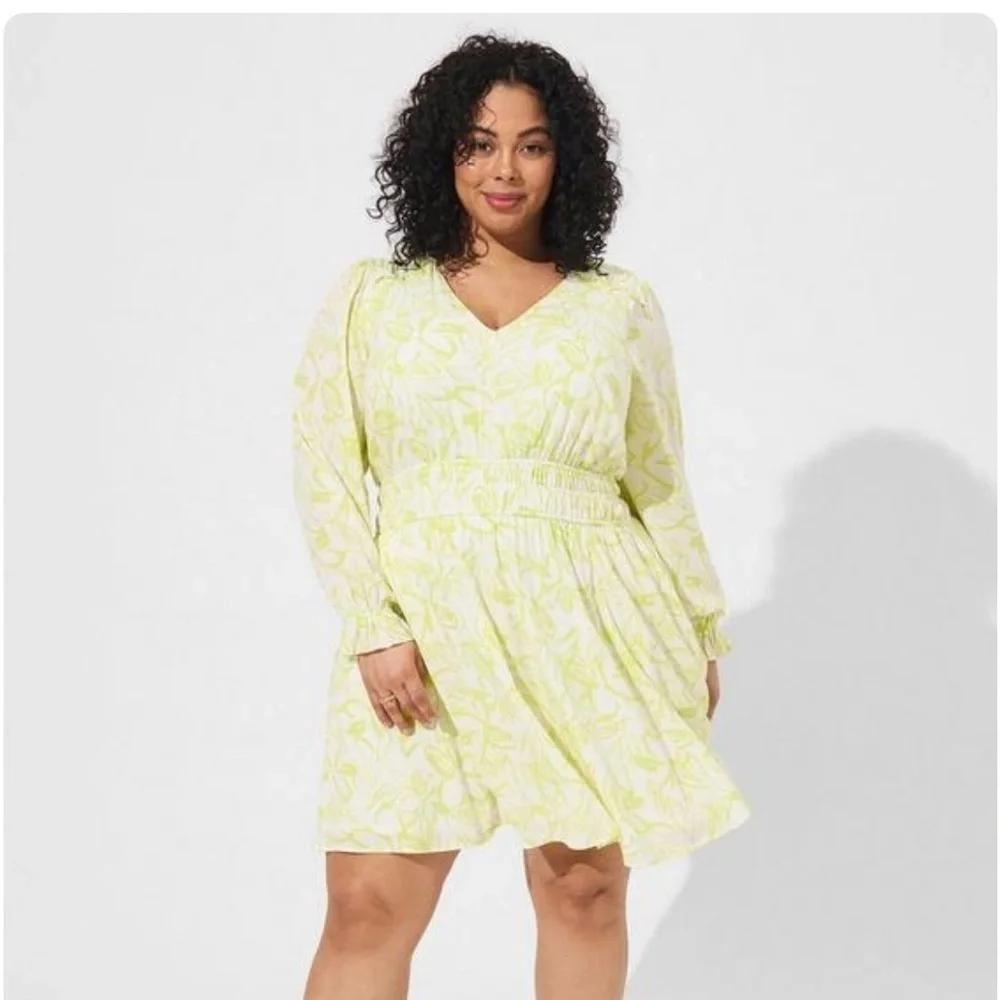 TORRID lime green and cream Mini Wash Gauze Wide Waist Skater Dress